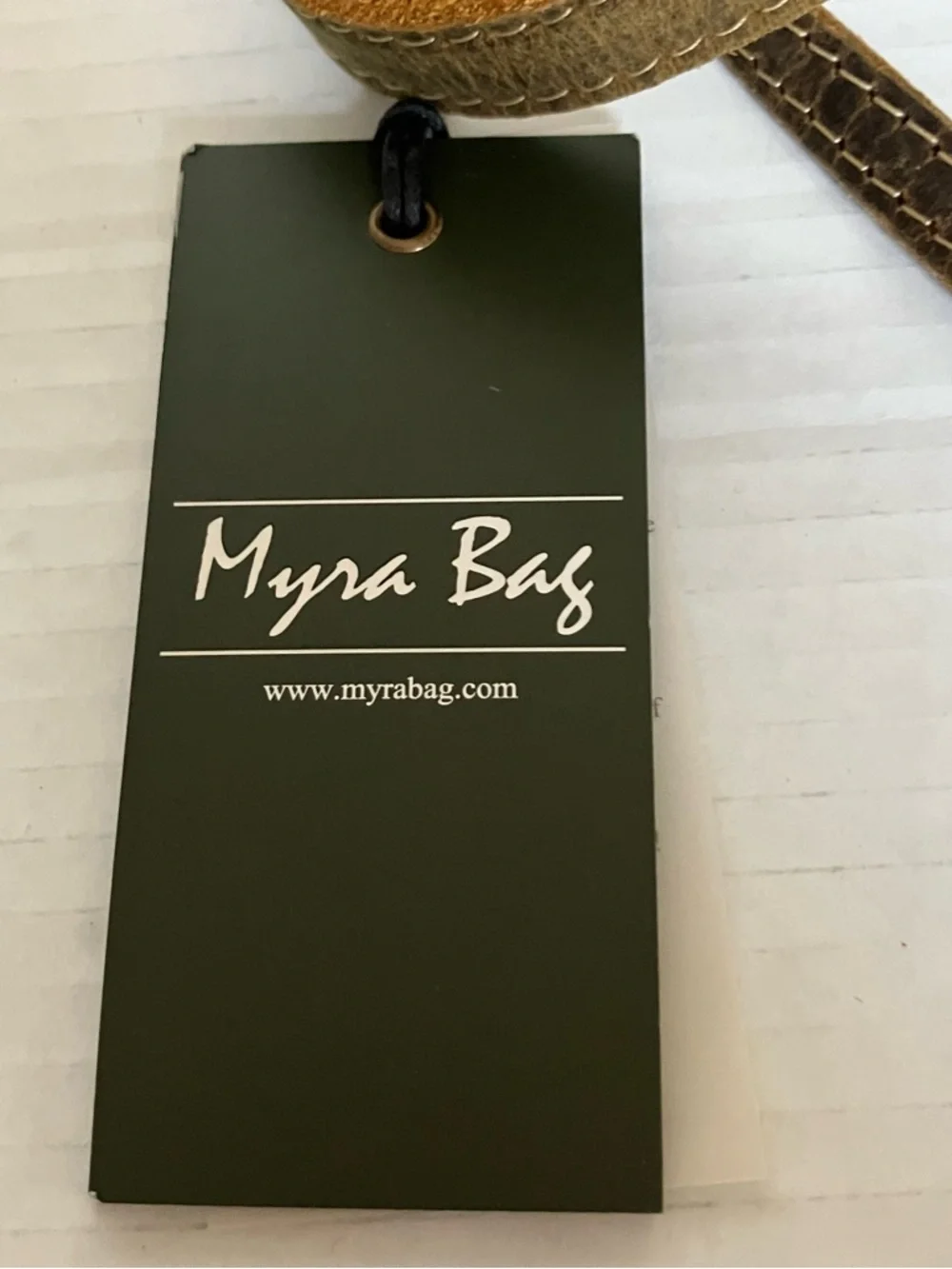Myra Bag Wine Bottle Tote Leather‎ Strap Accent Tan Distressed New